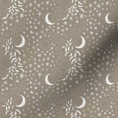 Moon Among the Stars - Ditsy Scale - Beige Version 2 - night sky constellations
