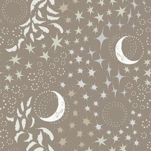 Moon Among the Stars - Small Scale - Beige Version 2 - night sky constellations