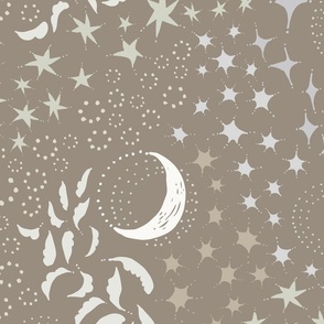 Moon Among the Stars - Large Scale - Beige Version 2 - night sky constellations