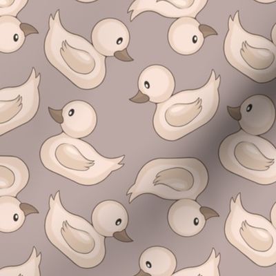 Medium - Neutral Tossed Ducks - Greige - earth tones cute rubber duckies 