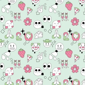 Light Pastel Mint Green Cute and Cringey Clown Pattern (With Accents)