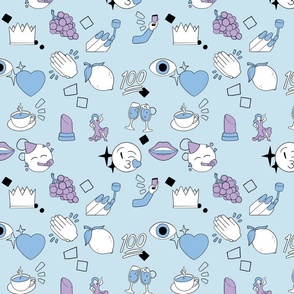 Light Baby Blue Emoji Fun and Flirty Party Pattern (With Accents)