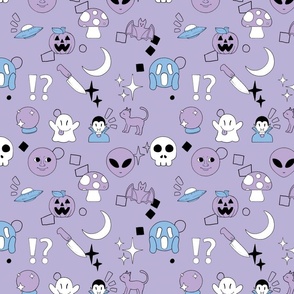 Lavender Lilac Purple Emoji Spooky Witchy Cryptid Halloween Pattern (With Accents)