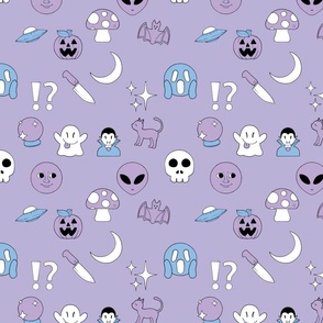 Lavender Lilac Purple Emoji Spooky Witchy Cryptid Halloween Pattern