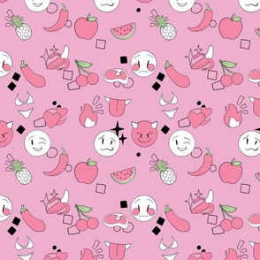 Bright Barbie Pink Emoji Tickled and Thirsty Fruity Pattern (With Accents)