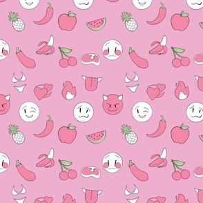 Bright Barbie Pink Emoji Tickled and Thirsty Fruity Pattern