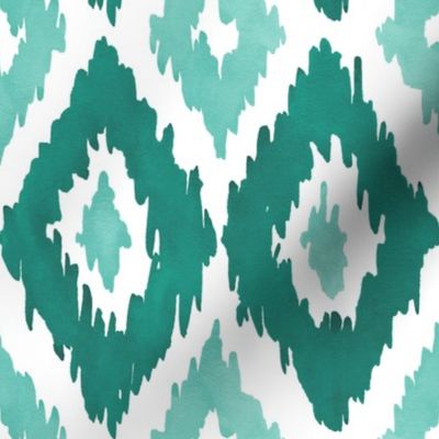 Large Watercolor Diamond Ikat in Sea Green with White Background