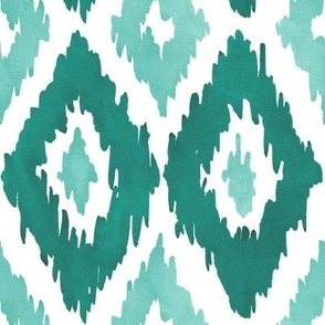 Large Watercolor Diamond Ikat in Sea Green with White Background