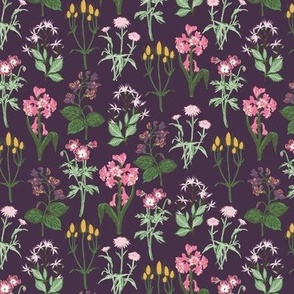 Small Painterly Wildflowers with Dark Purple Background
