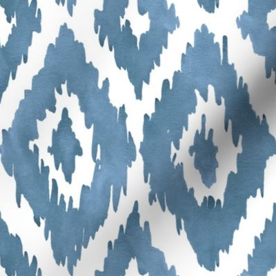 Large Watercolor Diamond Ikat in Gray Blue with White Background