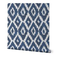 Large Hand Painted Watercolor Diamond Ikat in Navy Blue