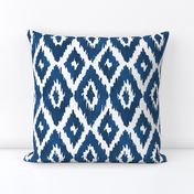 Large Hand Painted Watercolor Diamond Ikat in Navy Blue