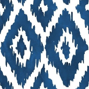 Large Hand Painted Watercolor Diamond Ikat in Navy Blue