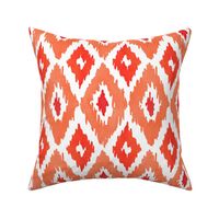 Large Watercolor Diamond Ikat in Fiery Red and Orange  with White Background