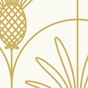 Large Tropical Art Deco Hollywood Gold Pineapples with Arches on Simply White Background