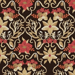 Watercolor Damask, red gold, 24 inch