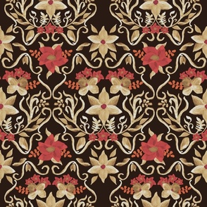 Watercolor Damask, red gold, 18 inch