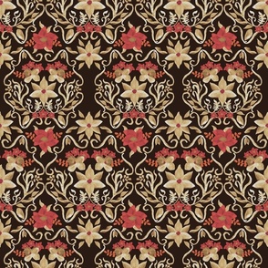 Watercolor Damask, red gold, 12 inch