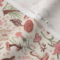 (S) Enchanted Mushroom Garden with flowers and butterfly - Pink Blush / ECRU