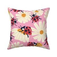 Ladybird amongst the Daisies - Large - Pink