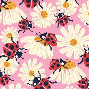 Ladybird amongst the Daisies - Large - Pink