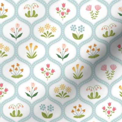 Miniature Flower Posies dollhouse wallpaper pretty pastels blue - XS