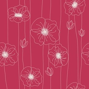 Poppy Flowers - Line Art -  Viva Magenta and off white