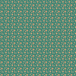 Springtime Cottagecore dollhouse Wallpaper - beige and orange ditsy flowers on green