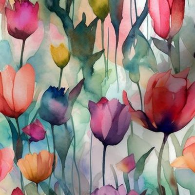 Dawn Serenade Watercolor Tulips