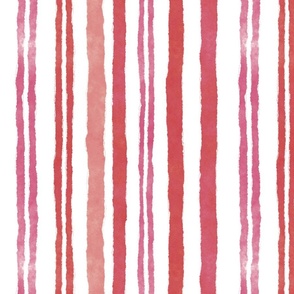 Watercolor Stripes Coral Pink And Red On White