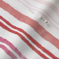 Watercolor Stripes Coral Pink And Red On White Smaller Scale