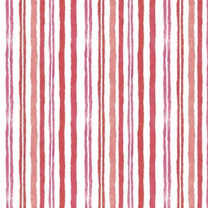 Watercolor Stripes Coral Pink And Red On White Smaller Scale