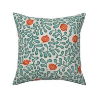 tangled leaves - turquoise / orange