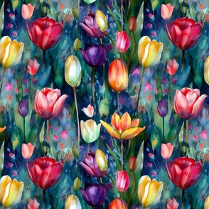 Midnight Sonata Watercolor Tulips