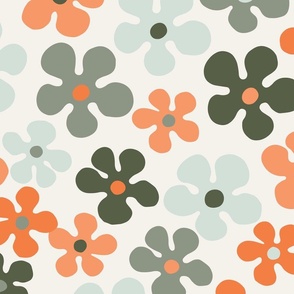 Flower drops - orange, green, sage, mint and off white // big scale