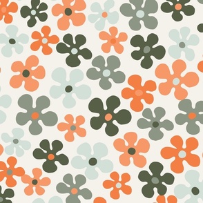 Flower drops - orange, green, sage, mint and off white // medium scale