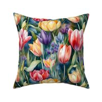 Vibrant Rhapsody Watercolor Tulips