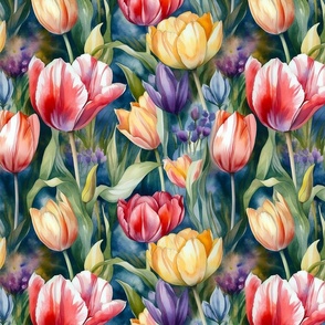 Vibrant Rhapsody Watercolor Tulips