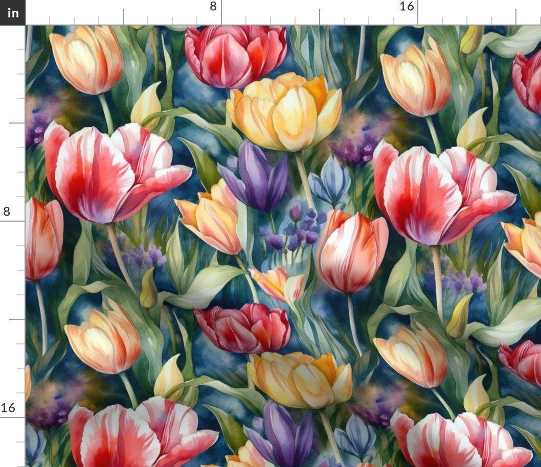 Vibrant Rhapsody Watercolor Tulips