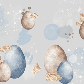 Watercolor Easter Egg Pattern with Gold Foil on Grey Background Large scale