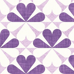 Large jumbo scale // Geometric retro four-leaf clover // orchid and lavender violet flower linen and grunge texture wallpaper scale