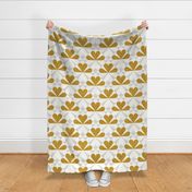 Large jumbo scale // Geometric retro four-leaf clover // mustard yellow and gray flower linen and grunge texture wallpaper scale
