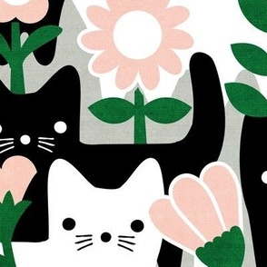 L - Flower Cats Black White Gray Pink 