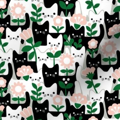 XS - Flower Cats Black White Gray Pink 