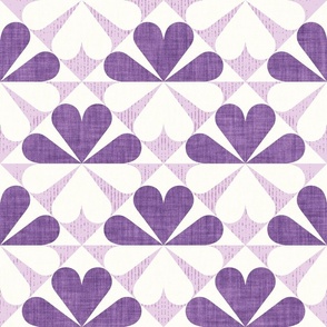 Normal scale // Geometric retro four-leaf clover // orchid and lavender violet flower linen and grunge texture wallpaper scale