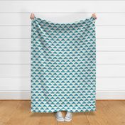 Small scale // Geometric retro four-leaf clover // teal and sea glass flower linen and grunge texture wallpaper scale