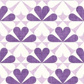 Small scale // Geometric retro four-leaf clover // orchid and lavender violet flower linen and grunge texture wallpaper scale