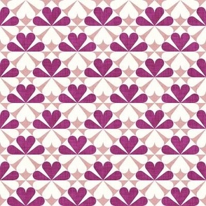 Tiny scale // Geometric retro four-leaf clover // berry and blush pink flower linen and grunge texture doll house wallpaper 
