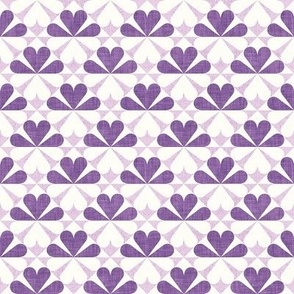 Tiny scale // Geometric retro four-leaf clover // orchid and lavender violet flower linen and grunge texture doll house wallpaper 