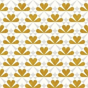 Tiny scale // Geometric retro four-leaf clover // mustard yellow and gray flower linen and grunge texture doll house wallpaper 